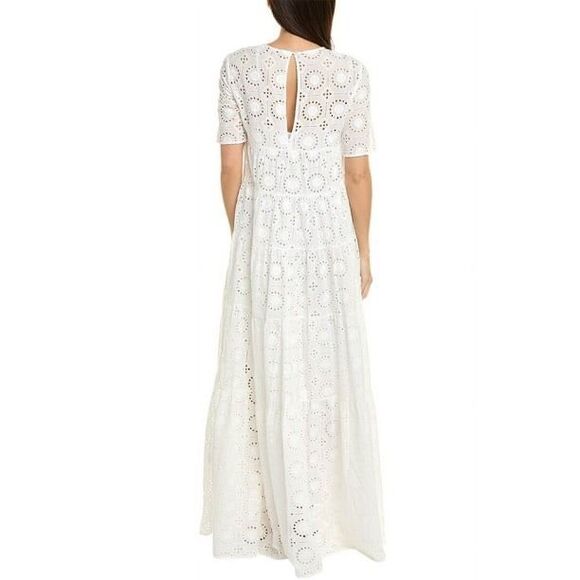 STAUD Women's White Hyacinth Eyelet Tiered Short Sleeve Maxi Dress Medium NWOT - Picture 5 of 12
